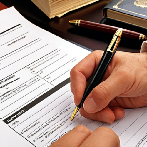 Home 25 **Preparing a legal document:** A well-organized desk with legal documents (plaint, reply), a pen, and a law book. Focus on the importance of careful document preparation in litigation.