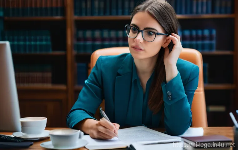 법무사 초보자의 성공적인 첫 케이스 사례 - **Prompt:** A young, determined male lawyer, around 30 years old, in a well-fitted dark suit and tie...