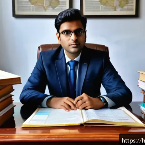 법무사 시험의 예상 커트라인 점수 - A focused Indian legal officer candidate studying intensely at a wooden desk, surrounded by neatly o...