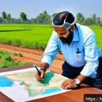 법무사로서 부동산 등기 실무 사례 - A professional Indian land surveyor using modern GPS and drone technology to accurately demarcate a ...